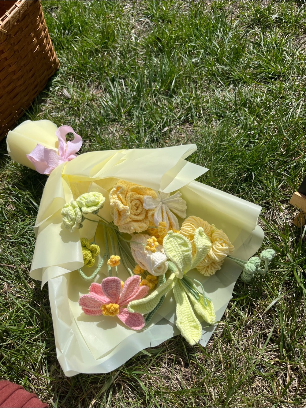 Handmade Crochet Flower Bouquet in Pastel Yellow & Pink